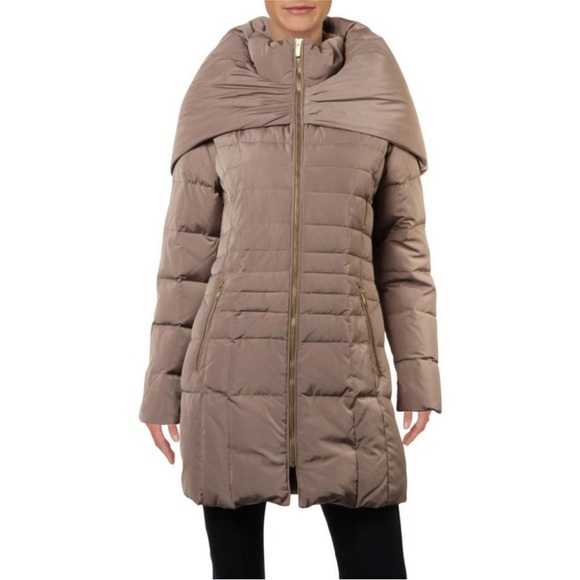 COLE HAAN SIGNATURE TAN DOWN AND FEATHER PUFFER LONG COAT- Small Like New - Picture 1 of 9